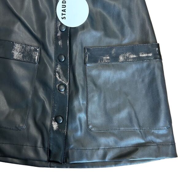 Revolve STAUD Paper Faux Leather Black Button Front Mini Skirt Size 2 - Picture 4 of 9
